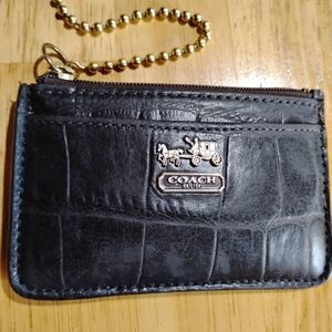 Coach Madison Croc-Embossed Leather Zip Card Case with Brass Chain Hardware